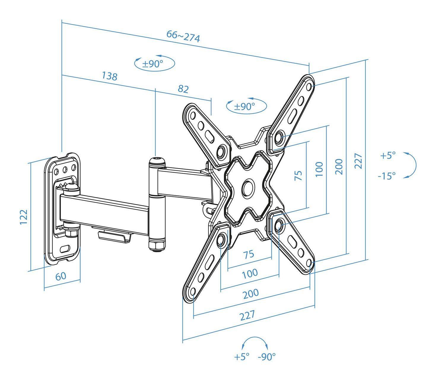 Soporte Pared Pantallas 13-43" Gira/Incli Negro