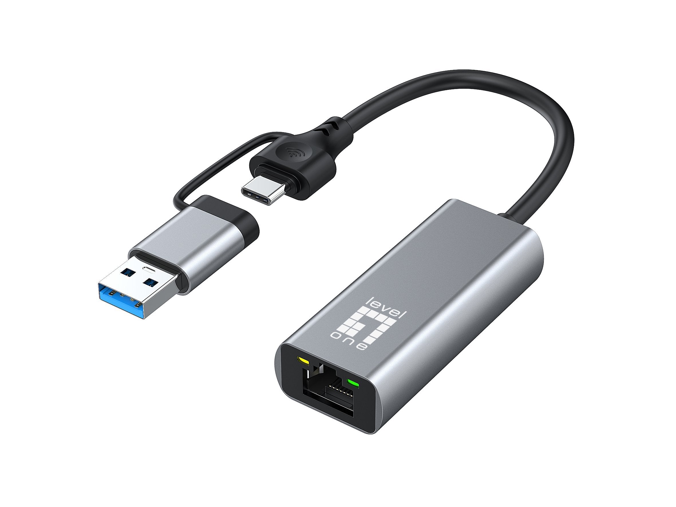 Adaptador Levelone Usb-C + Usb-A -> Rj45 10 100 1000 2500 Gr