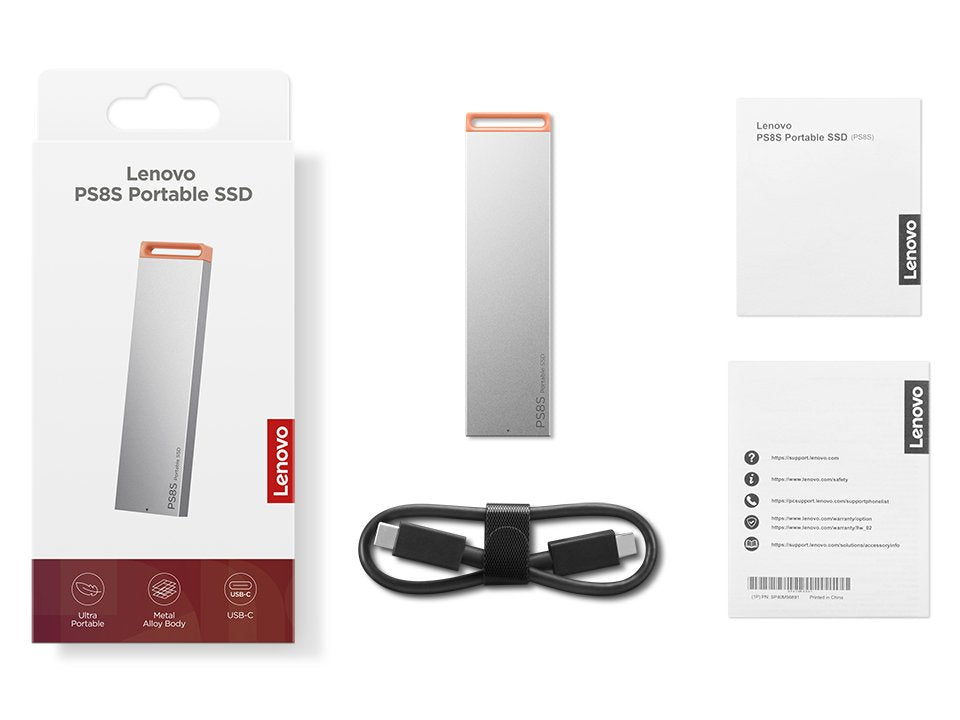 Lenovo Ssd Portátil Ps8s Usb3.2 Gen2 Tipo C De 2 Tb De Aleación De Metal De Hasta 1050 Mb/S De Lectura, 1000 Mb/S De Escritura