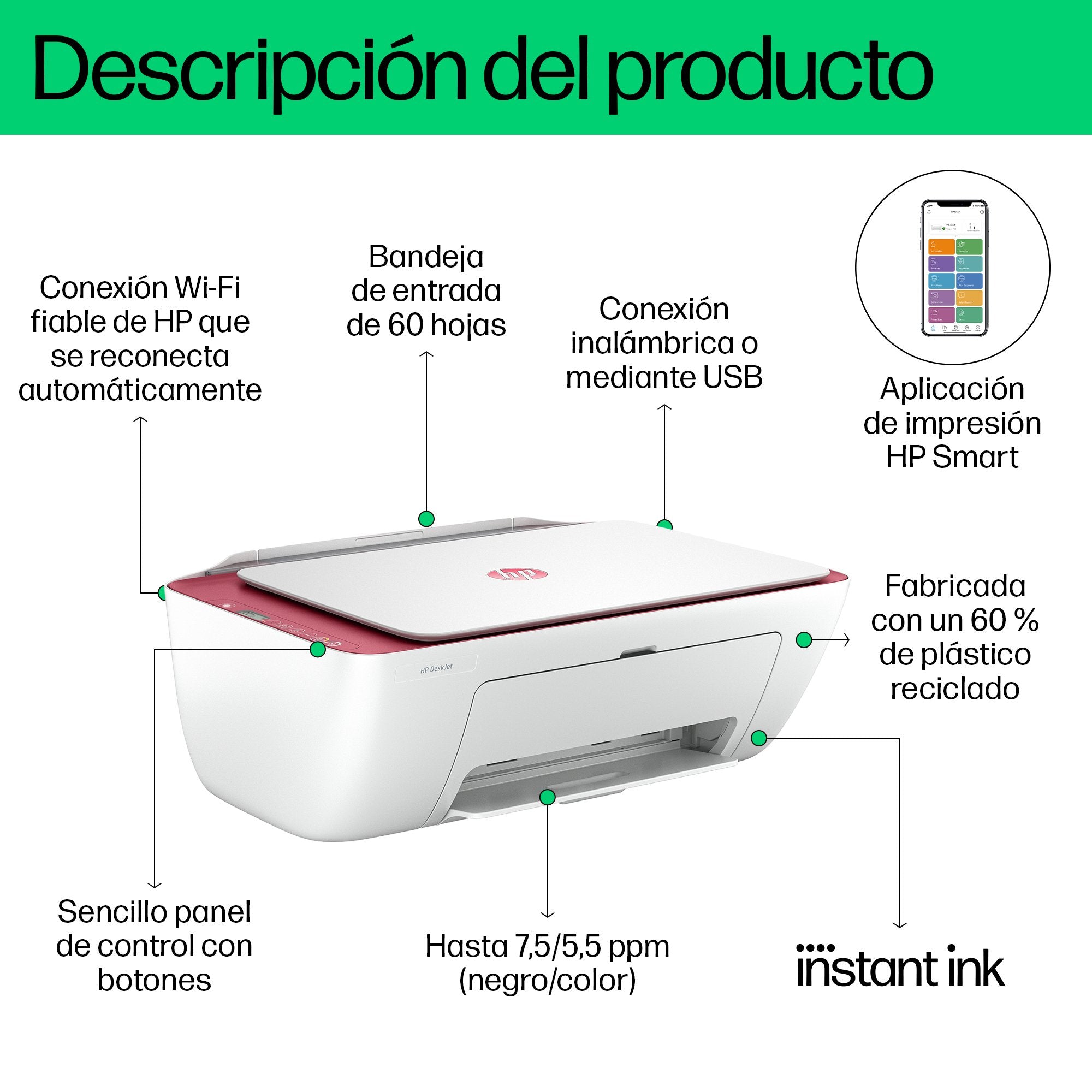EAN 0196337820500 - HP DeskJet 2823e All-in-One Printer Inyección de tinta térmica A4 4800 x 1200 DPI 7,5 ppm Wifi imagen 5