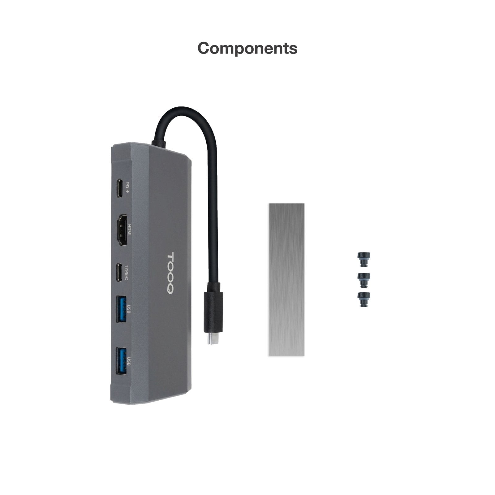 Docking Usb Tipo-C Tooq Tqe-2241g Ranura Ssd M.2 1xhdmi 2xusb 1xusb Tipo-C 1xlector Tarjetas 1xusb Tipo-C Pd