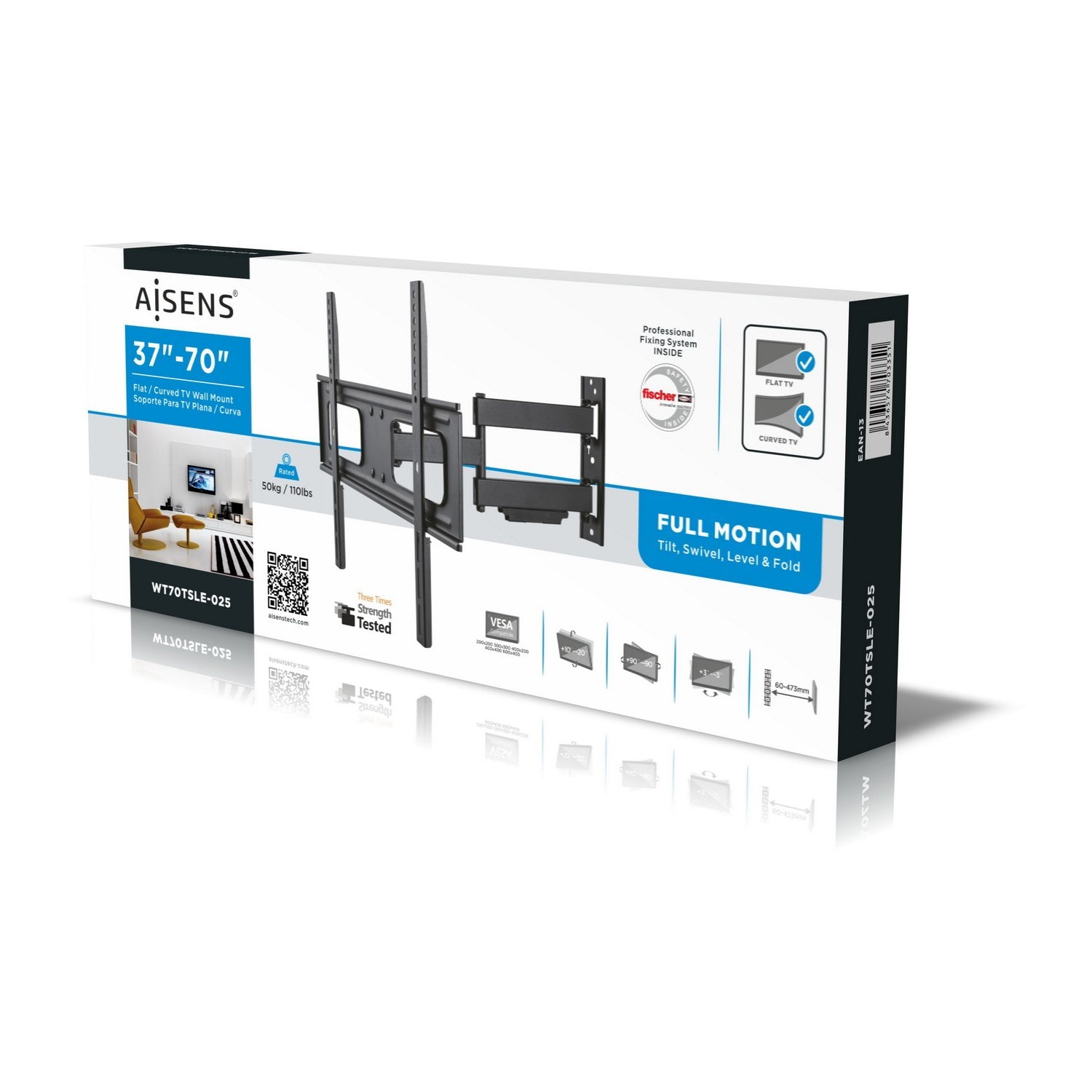 Aisens Soporte De Pared Para Pantallas 37-70'/94-177cm Hasta 50kg Giratorio / Inclinable / Nivelable Vesa Max. 600*400