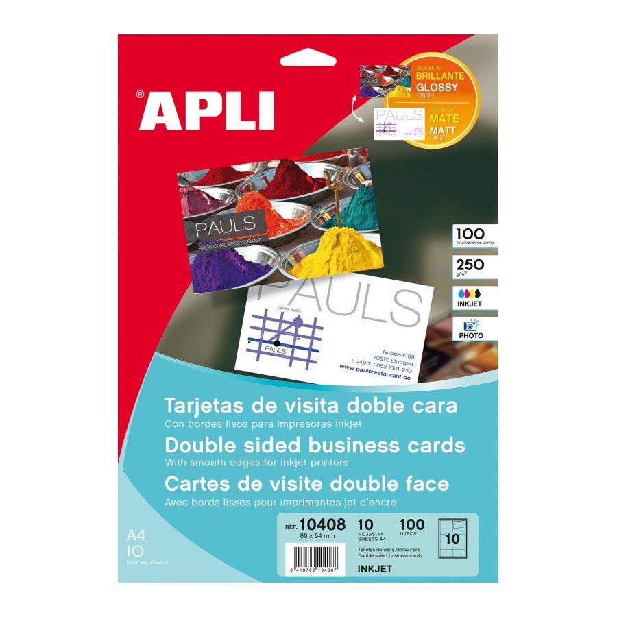 Apli Tarjetas Visita Doble Cara Blanco Para Inkjet, Láser Y Fotocopiadoras / 210 X 297mm / Microperforado 250gr 10 Hojas