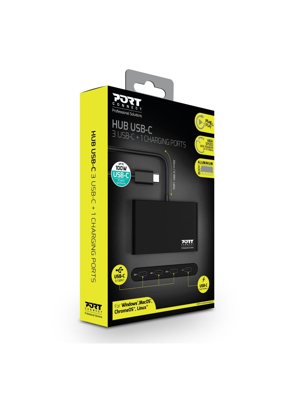 Port Designs 900147 Hub Usb Type C,3x Usb C, 1x Typ C Pd 100w