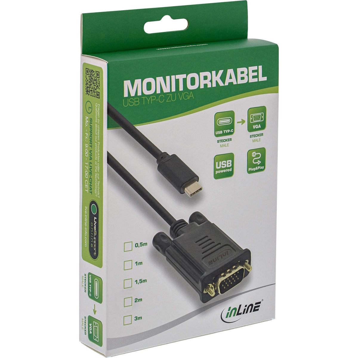 Cable Inline, Usb Tipo C Macho A Vga Macho (Modo Alternativo Dp), Negro, 2 M