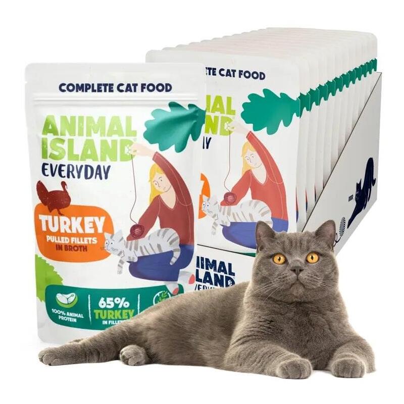 12 Sobres X 85 Ganimal Island Everyday Turkey Fillets In Broth - Wet Cat Food - 12 X 85g