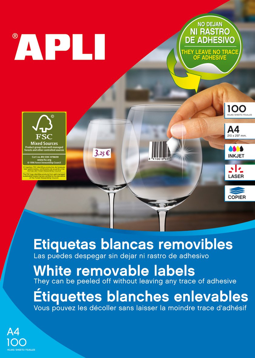 Apli Etiquetas Removibles 36,8x23,8mm Inkjet/Láser C/Romos 55 X 100h Blanco