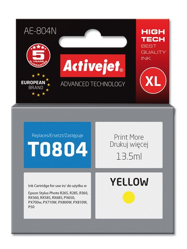 EAN 5904356293923 - Activejet AE-804N cartucho de tinta 1 pieza(s) Compatible Alto rendimiento (XL) Amarillo imagen 1