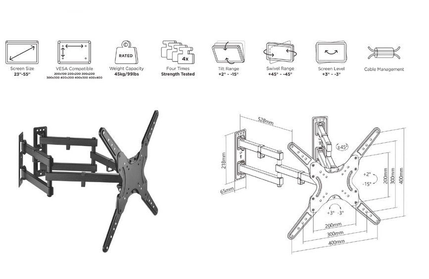 Equip 650328 Soporte De Pared De Esquina Para Tv 23-55 Vesa 400x400 Max. 45kg