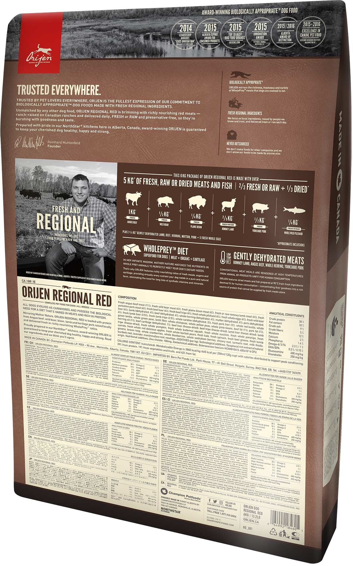 EAN 0064992184124 - Orijen Regional Red 11,4 kg Adulto Ternera, Cordero, Cerdo imagen 2
