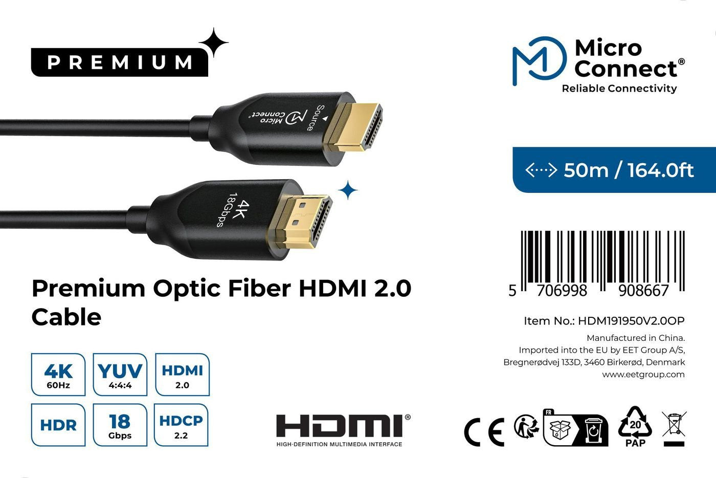 EAN 5706998908667 - Microconnect HDM191950V2.0OP cable HDMI 50 m HDMI tipo A (Estándar) Negro imagen 3