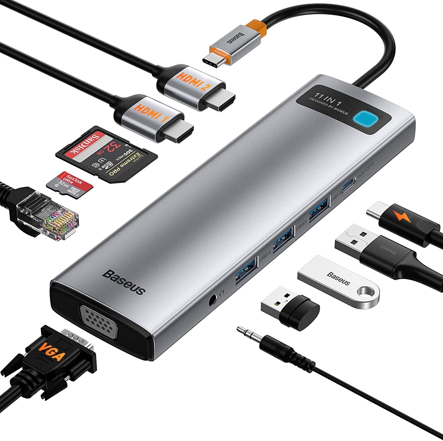 EAN 6953156205949 - Baseus Metal Gleam Series 11-in-1 Alámbrico USB 3.2 Gen 1 (3.1 Gen 1) Type-C Gris imagen 2