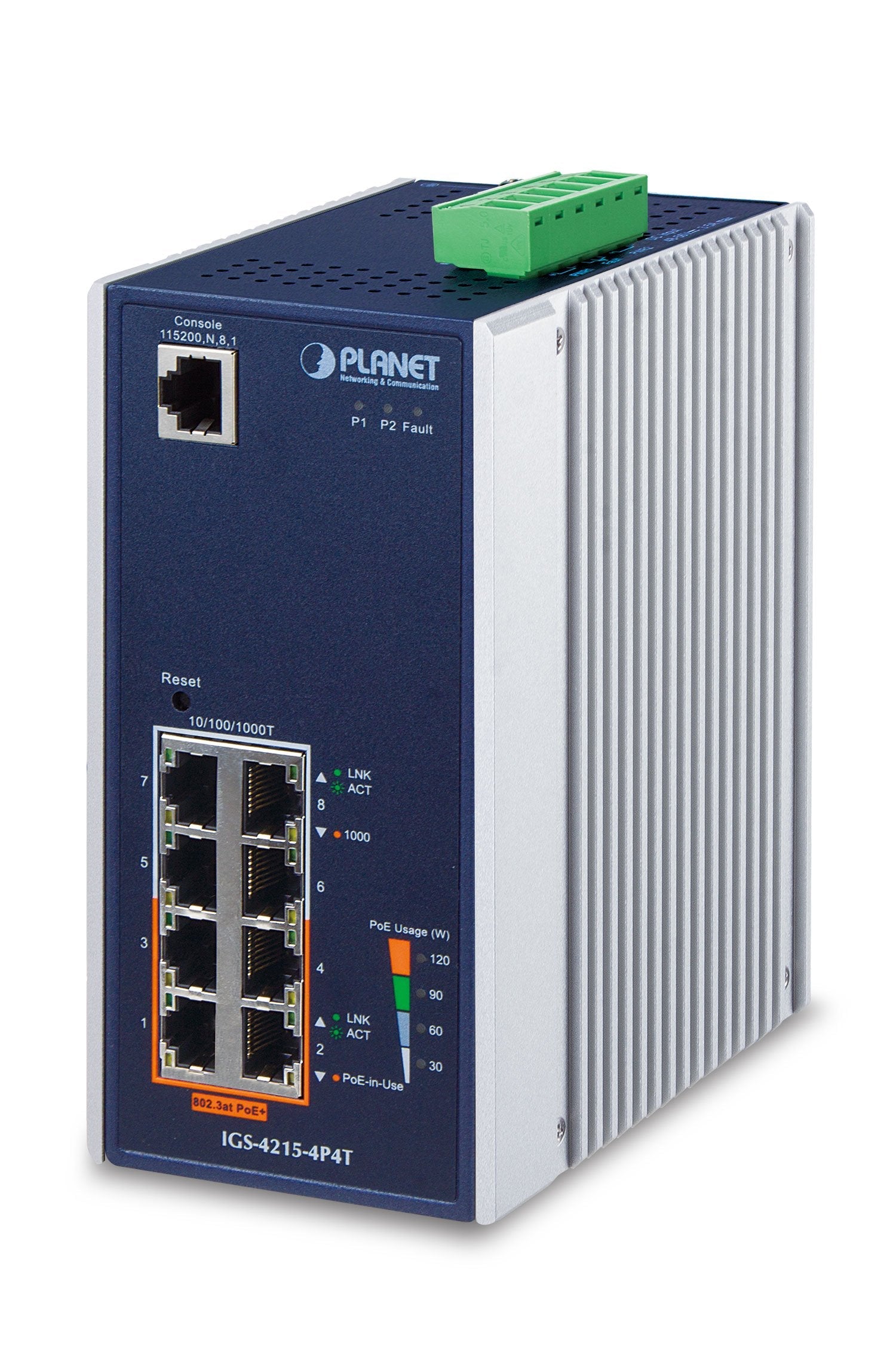 Planet Industrial 4-Port 10/100/1000t 802.3at Poe + 4-Port