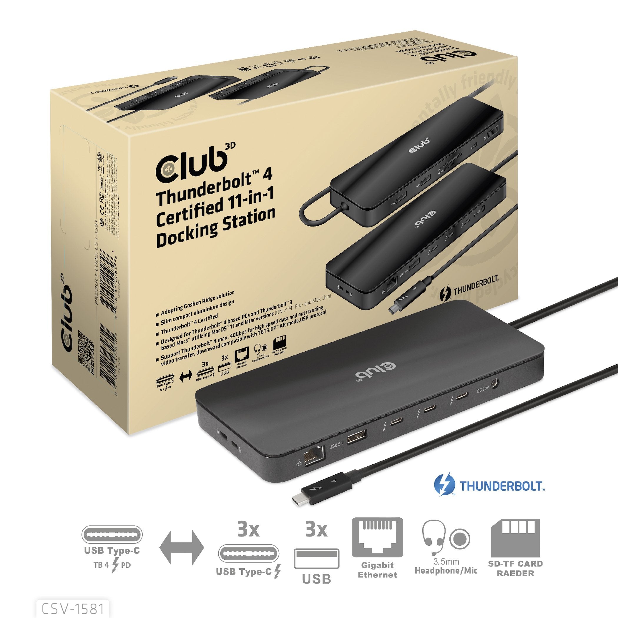 EAN 8719214472603 - CLUB3D CSV-1581 base para portátil y replicador de puertos Thunderbolt 4 Negro imagen 7