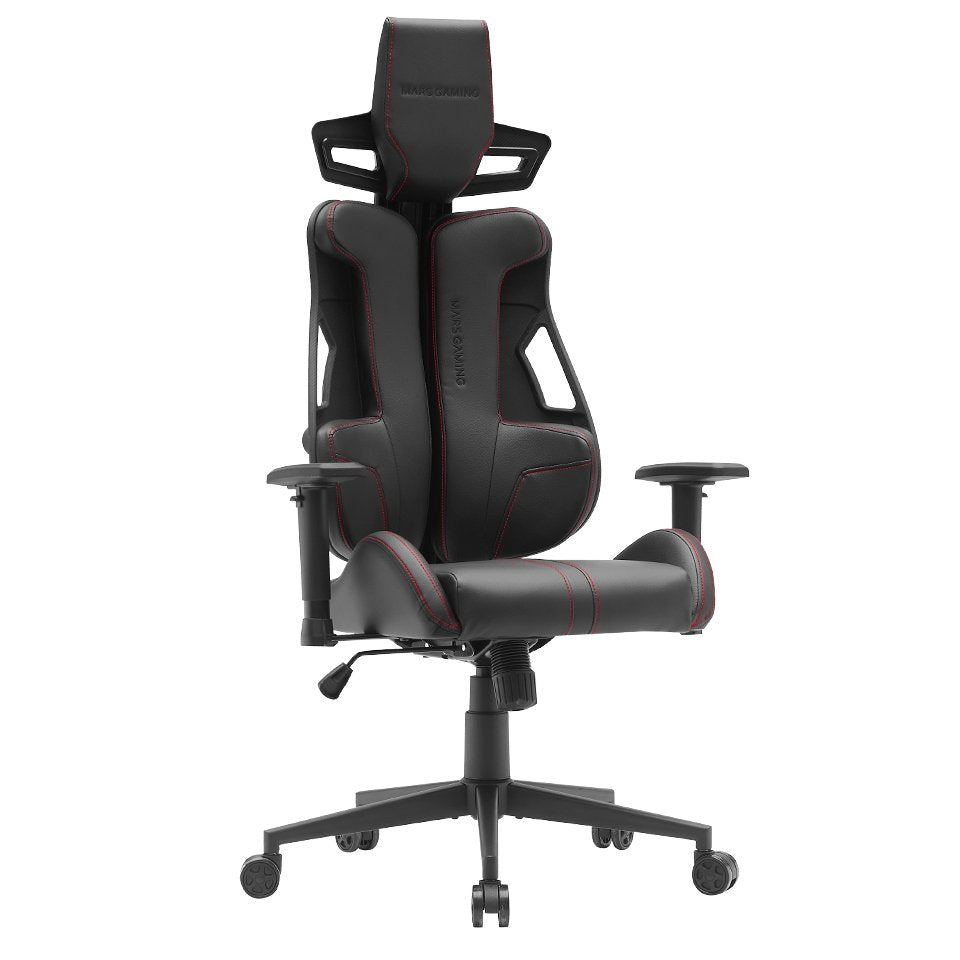 Silla Ergonomica Mars Gaming Mgcelitebr Cuero Pu Piston De Gas Clase 4 Mas 150kg Negro Costuras Roja
