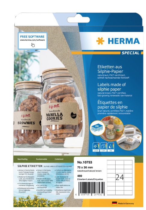 EAN 4008705107532 - HERMA 10753 etiqueta autoadhesiva Rectángulo Permanente Marrón 480 pieza(s) imagen 1