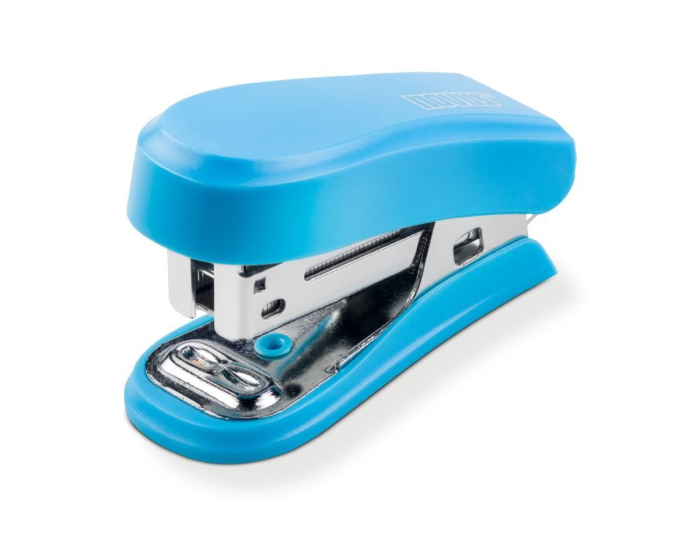 Novus Mini Grapadora Compacta - Hasta 12 Hojas - Grapado Cerrado Y Abierto - Incluye 320 Grapas - Color Azul