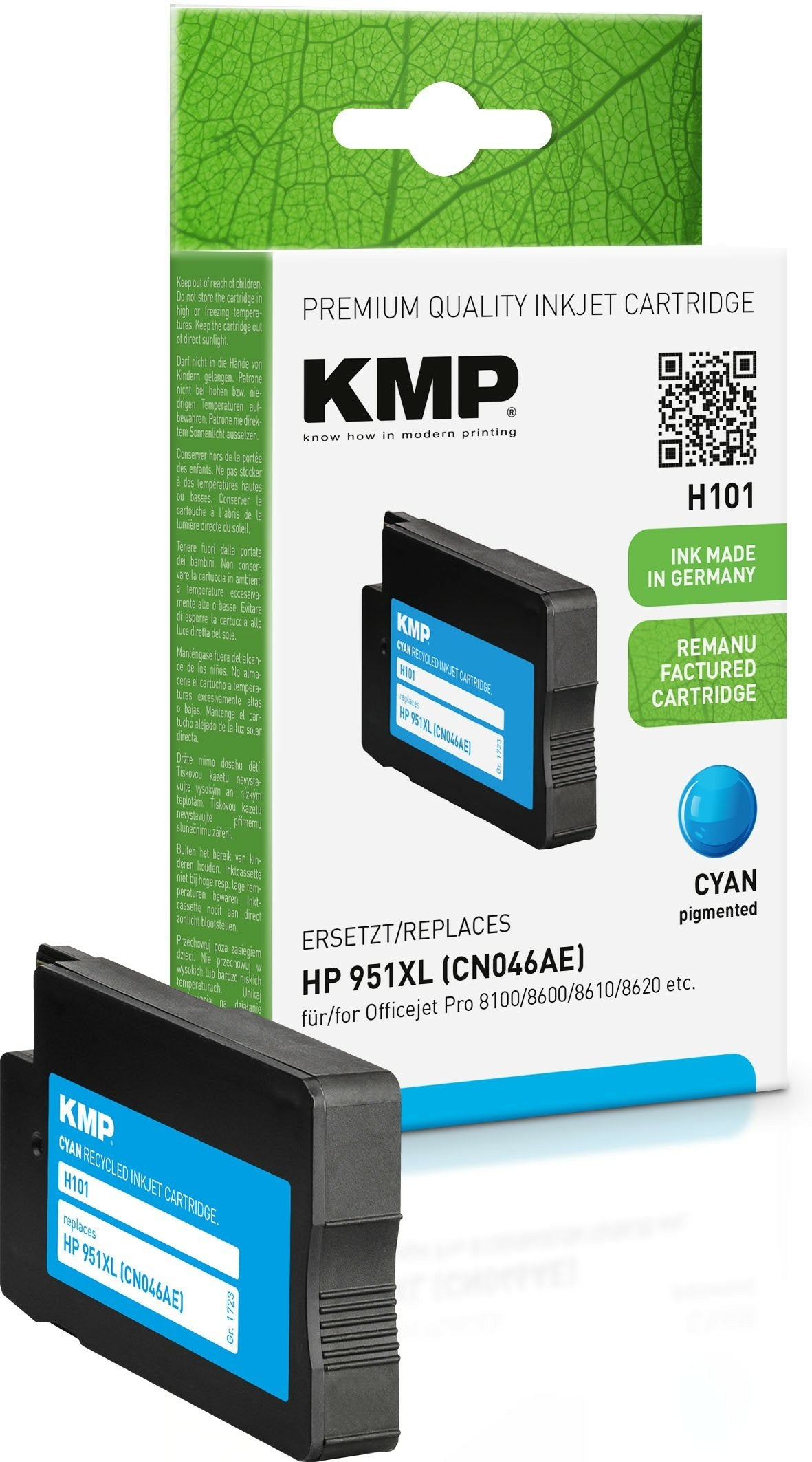 Kmp Cartucho Hp Cn046ae Nr. 951xl Cyan 1500 S. H101 Refilled