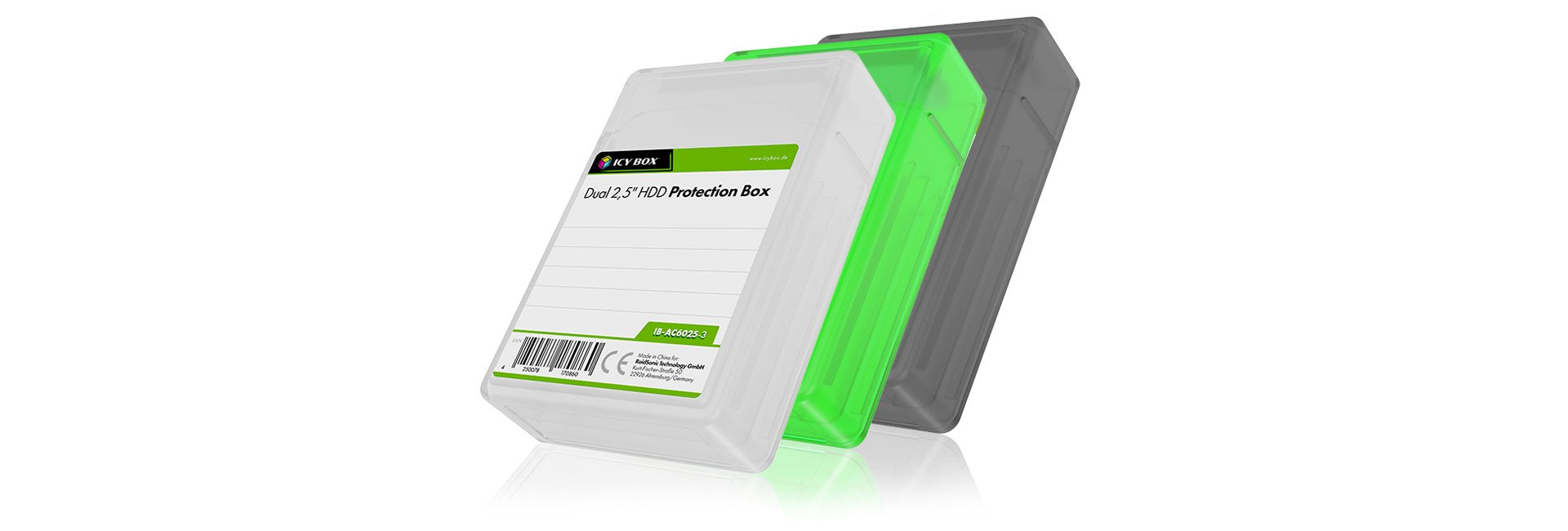 Icy Box Ib-Ac6025-3 Set 3 Funda De Plástico Verde, Gris, Blanco 2x 2,5" Ssd/Hd