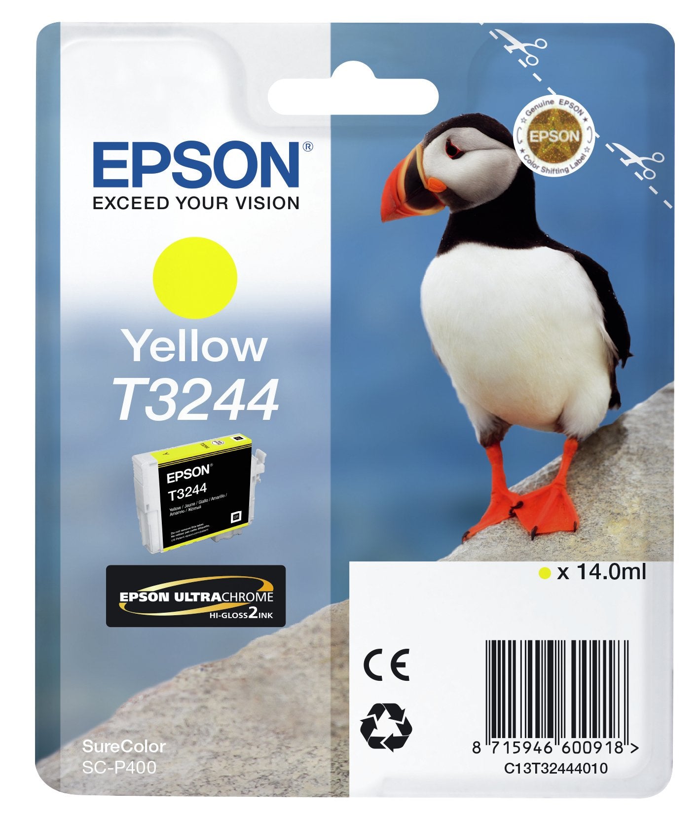 Tinta Original Epson T3244 , Amarillo 14ml , Puffin , Para Surecolor Sc-P400