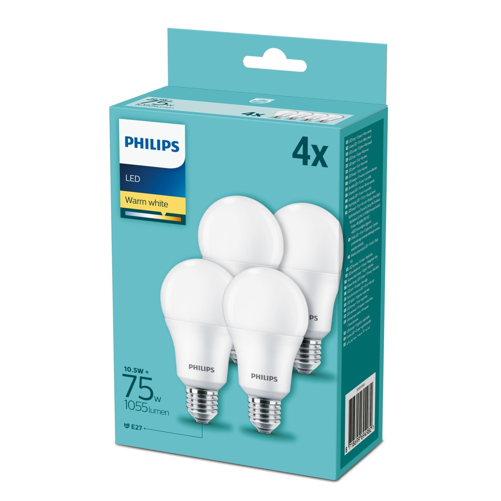 Philips Led Lamp E27 4 Pcs. Set 10w (75w) 2700k