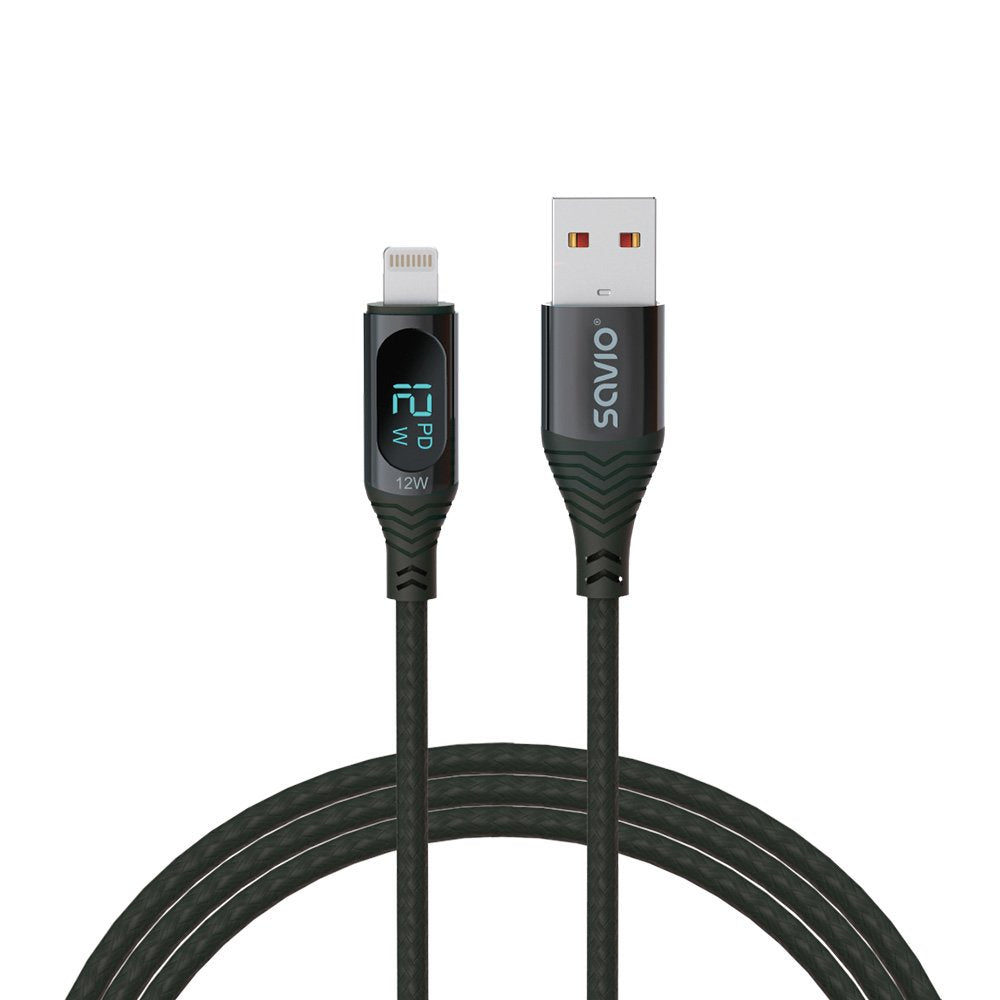 EAN 5901986047797 - Savio USB - Lightning cable with display CL-173 1 m black Negro imagen 1