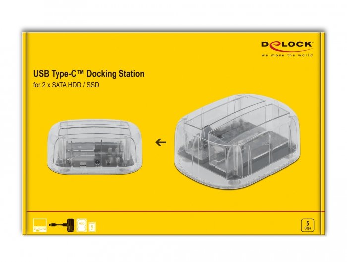 Estación De Acoplamiento Delock Usb Tipo-C Para 2 X Sata Hdd / Ssd Transparente 64090