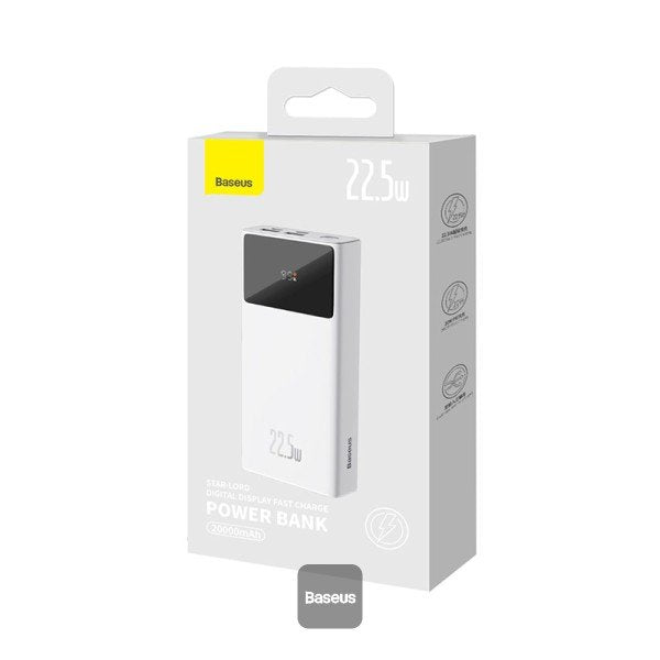 Star-Lord Digital Display Fast Charge Power Bank 20000mah 22.5w White(With Simple Series Charging Cable Usb To Type-C 3a 0.3m White)