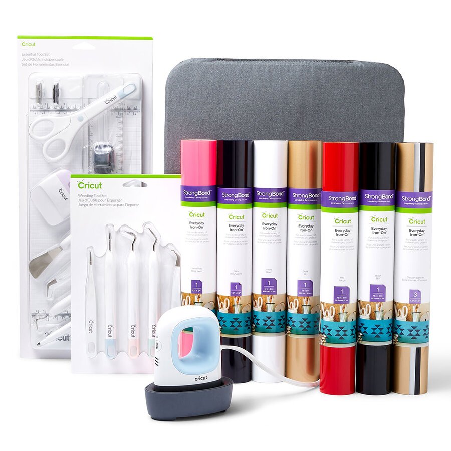 Cricut Easypress Mini, Zen Blue + Everything Iron -On Bundle Azul, Blanco