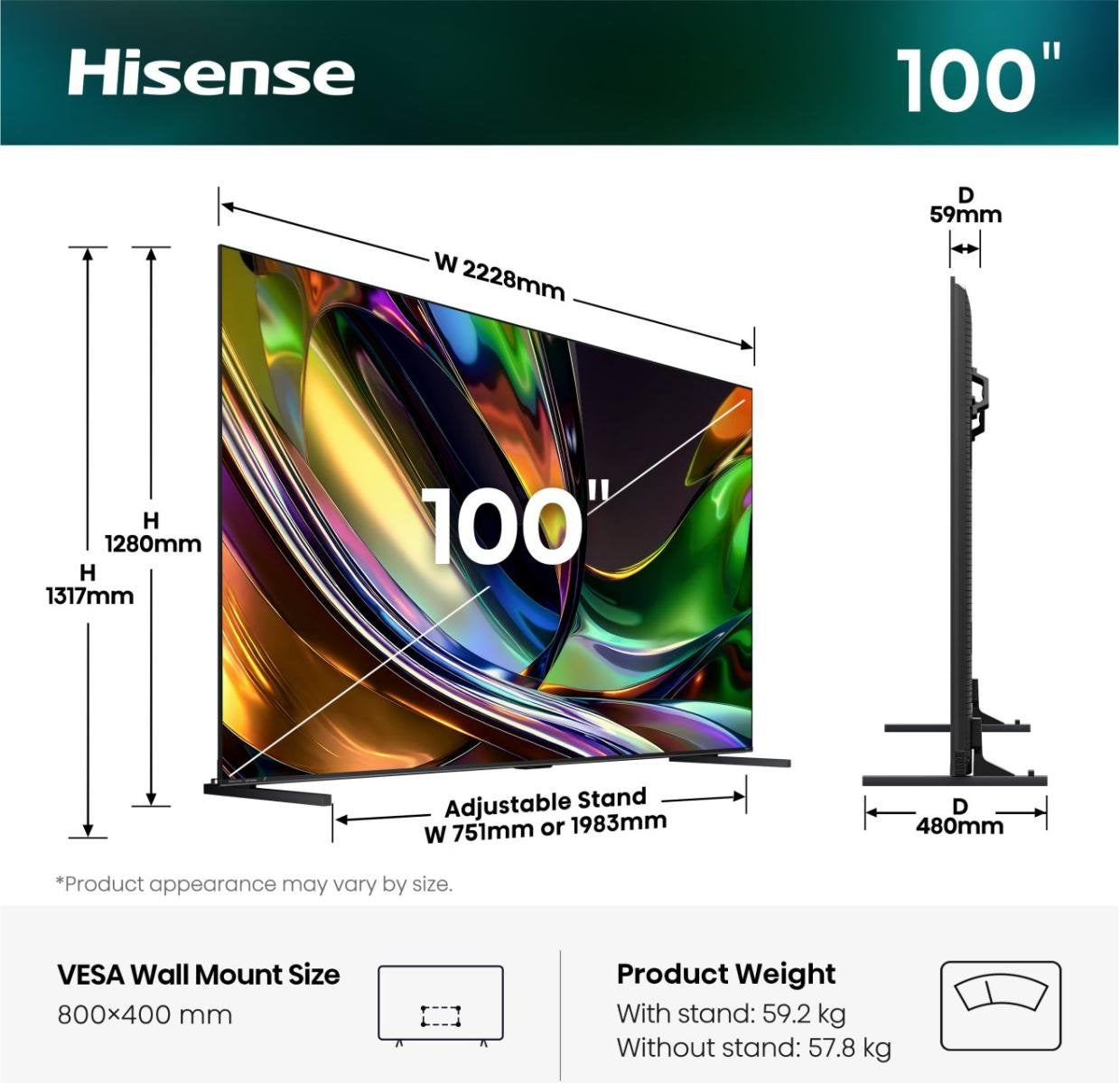 Hisense 100ur8ds Rgb Miniled 253 Cm 100 Pulgadas), Negro Gris Oscuro, Ultrahd/4k, Hi-View Ai Engine Rgb, 180hz Panel) 100ur8ds