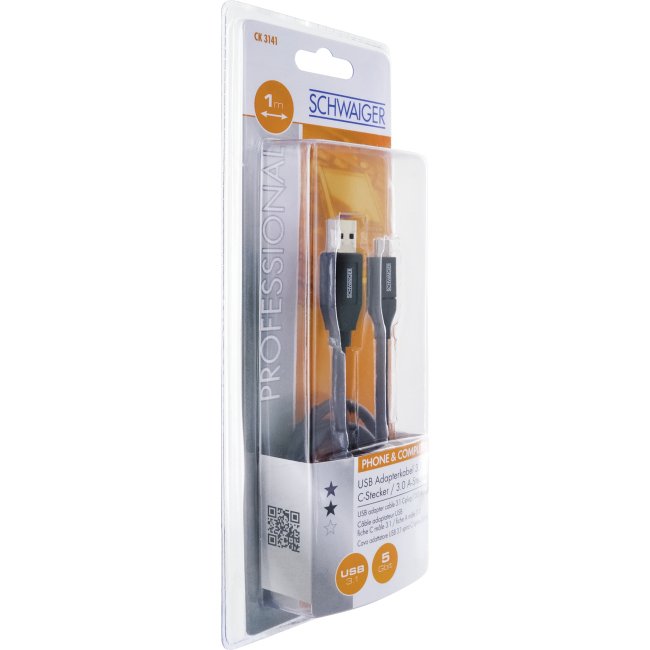 Cable Usb 3.1 Schwaiger, Enchufe: Usb 3.1 1 M, Negro