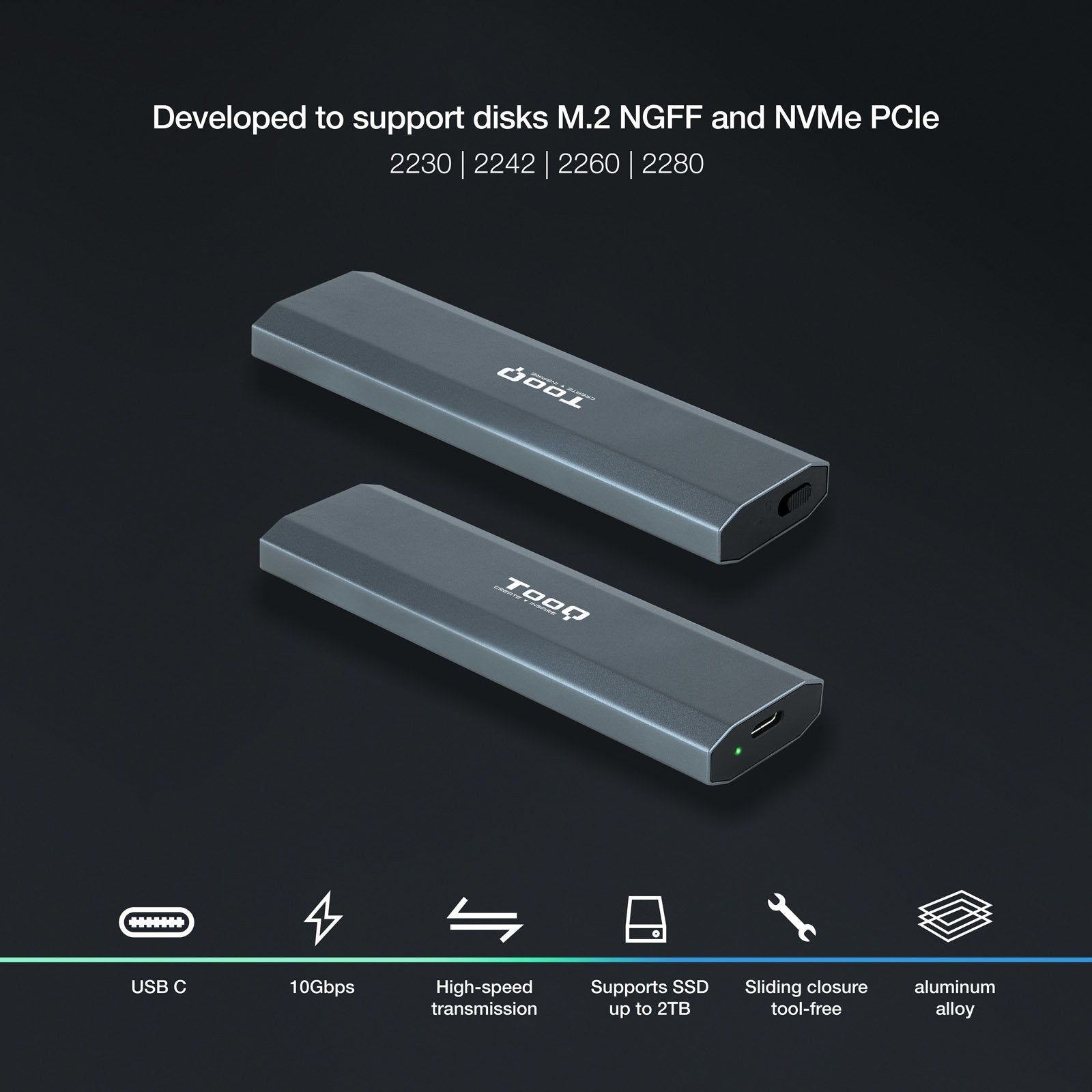 EAN 8433281011434 - TooQ Shura Caja externa para unidad de estado sólido (SSD) Gris M.2 imagen 2