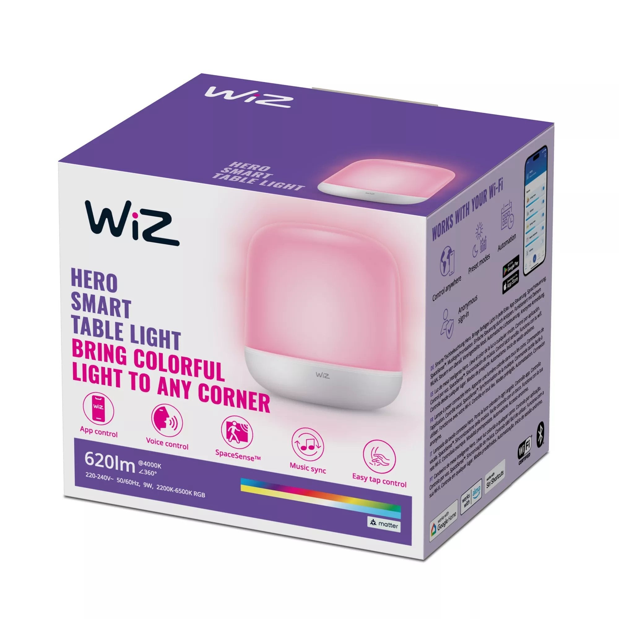 Wiz Hero Lámpara De Mesa Led Rgbw, Portátil