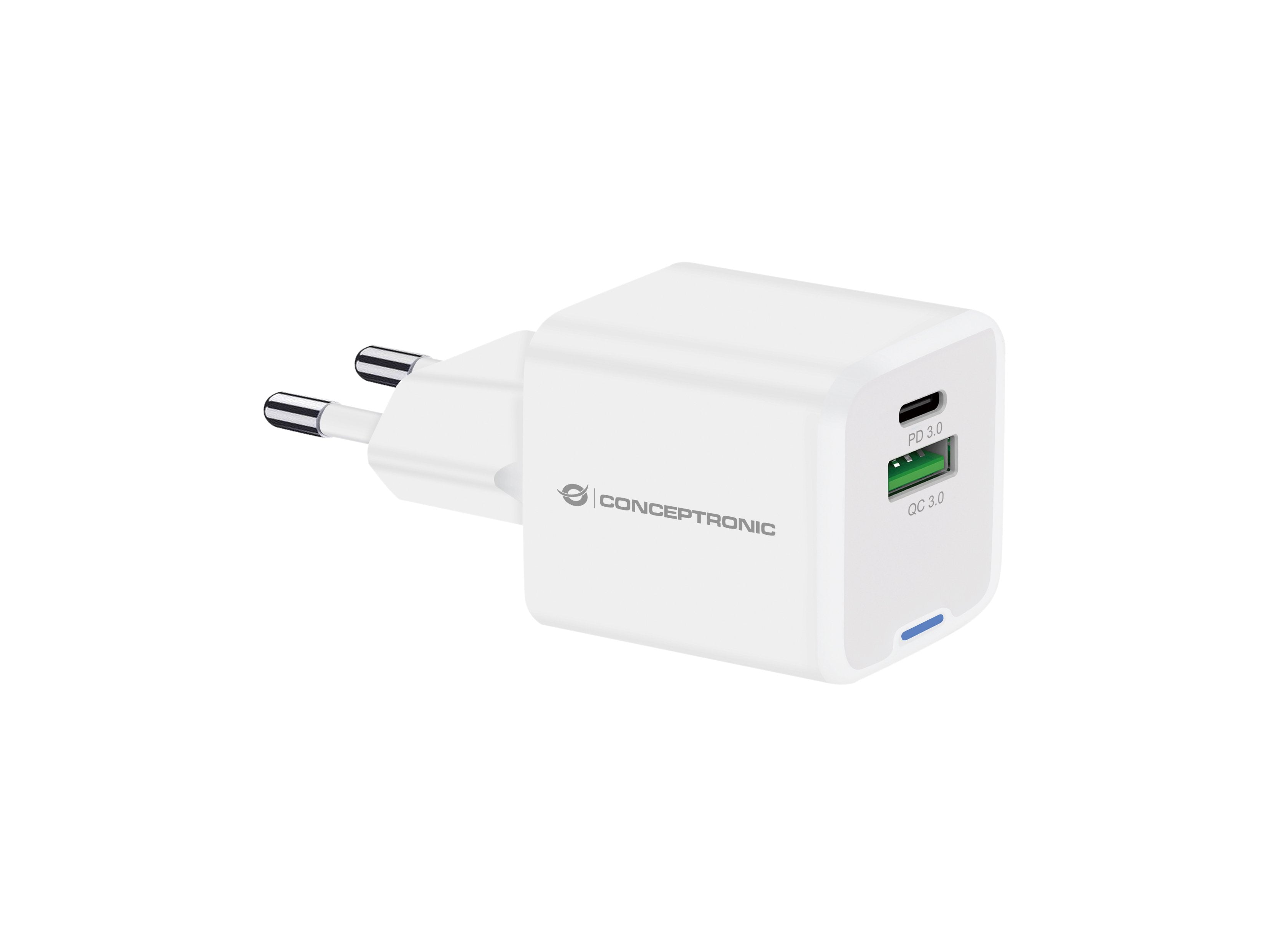 Conceptronic Cargador 2port 20w,1xusb-C,1xusb-A 1.5m Ws