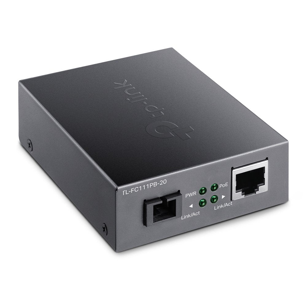 Convertidor De Fibra Tp-Link Fc111pb-20 Single-Mode Sc Wdm Bidireccional De 1p Rj45 10/100 Poe A 1p Sc Port 100mbps