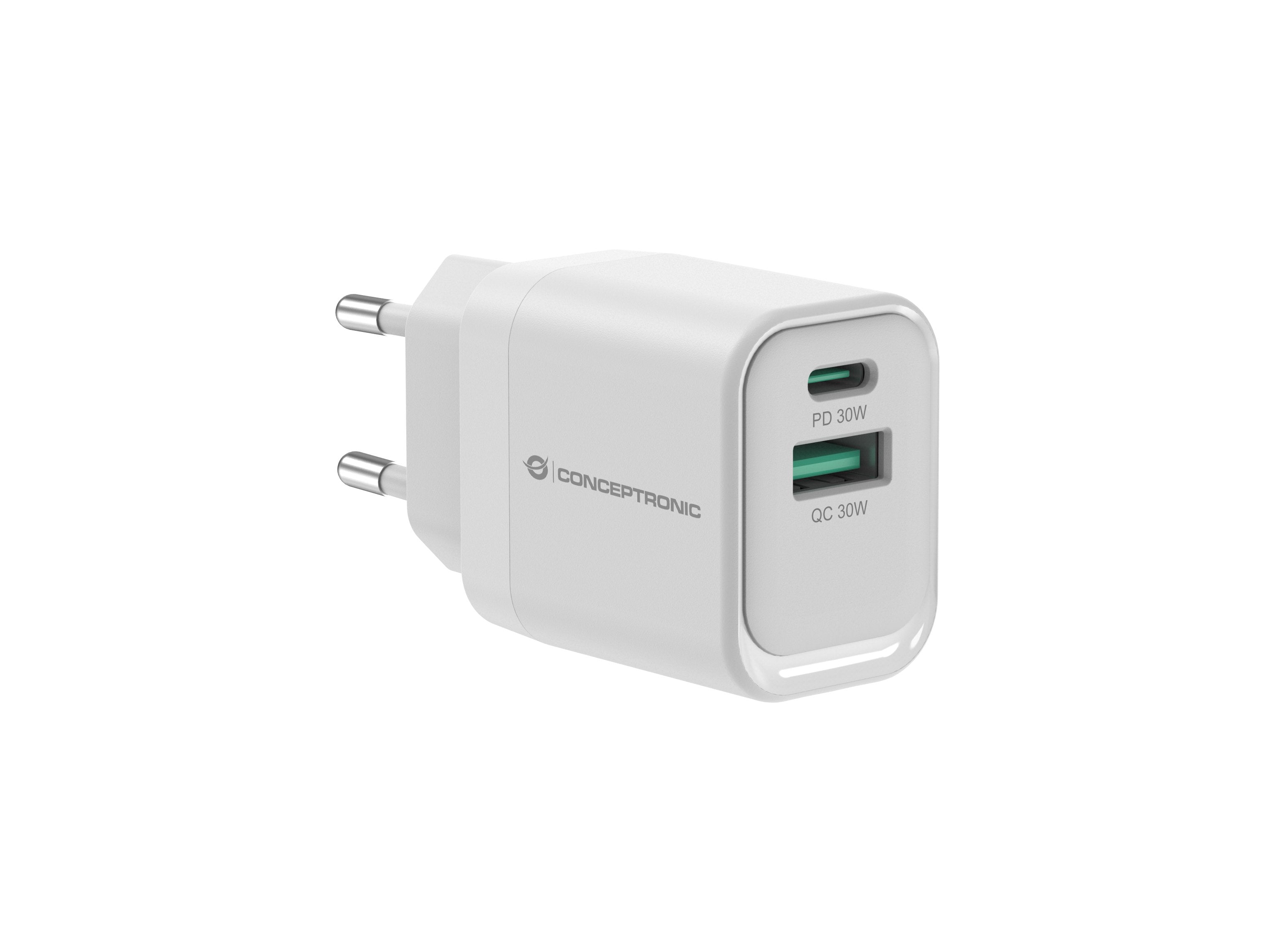Cargador De Pared Quick Charge 3.0 Pd Pps 1puerto Usb-C 1 Puerto Usb-A Conceptronic Althea 33w