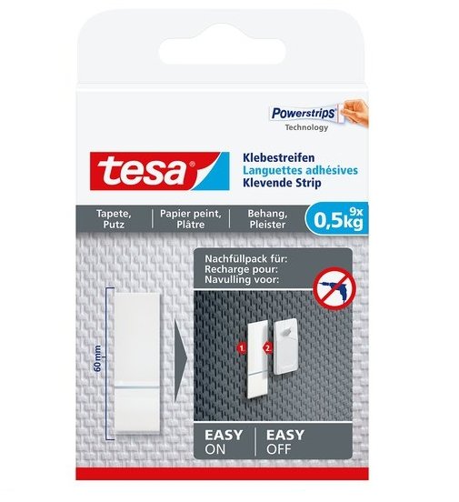 Tiras Adhesivas Tesa Para Papel Pintado Y Yeso Hama 0,5 Kg 9 Piezas.