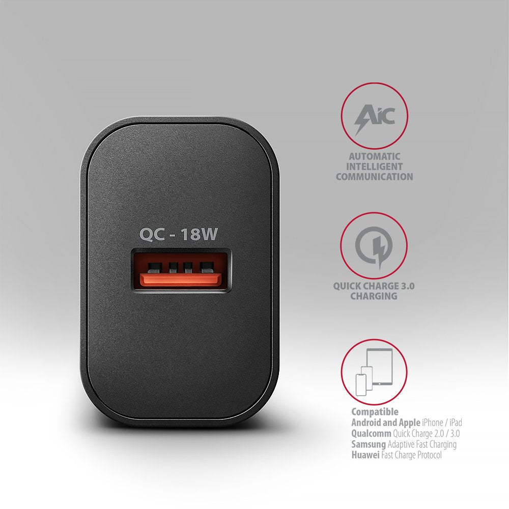 EAN 8595247908339 - Axagon ACU-QC18 kroviklis jungiama tinkl QC 18W, 1x port USB-A, QC3.0/AFC/FCP/SMART Juoda Teléfono móvil, imagen 4