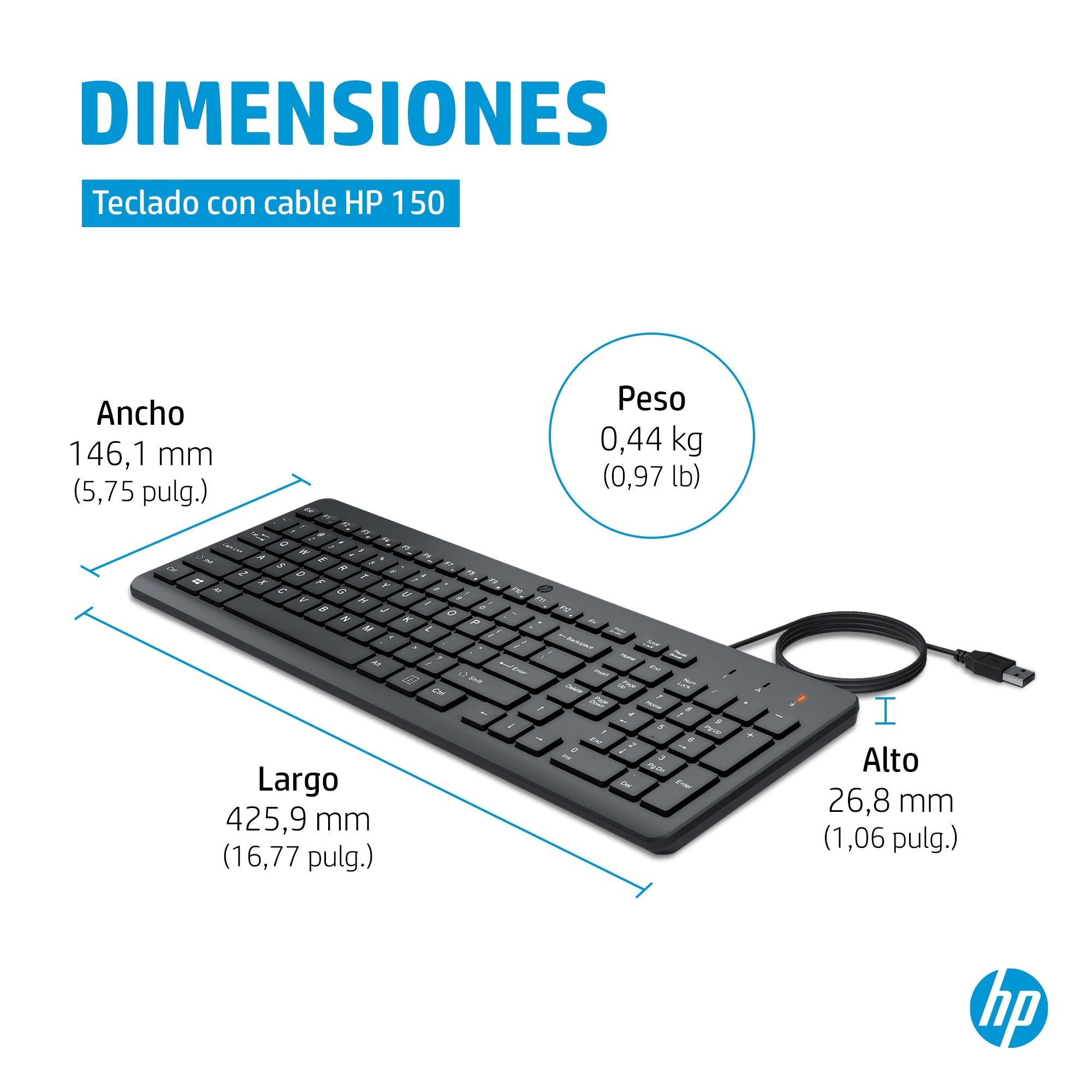EAN 196548244140 - HP 150 USB-A Wired Keyboard teclado Universal Negro imagen 6