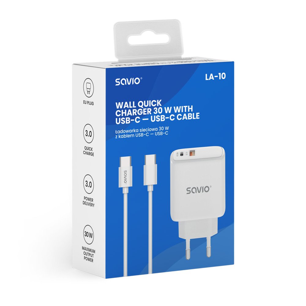 Ladowarka Sieciowa La-10 30w Quick Charge Power Delivery 3.0 Biala + Kabel