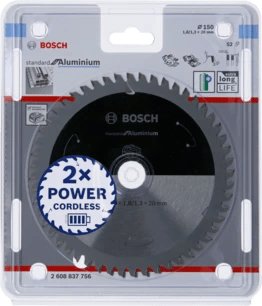 Hoja De Sierra Circular Bosch Professional Standard Para Aluminio, Ø 150 Mm, Orificio 52z De 20 Mm, Para Sierras Circulares Portátiles A Batería 2608837756
