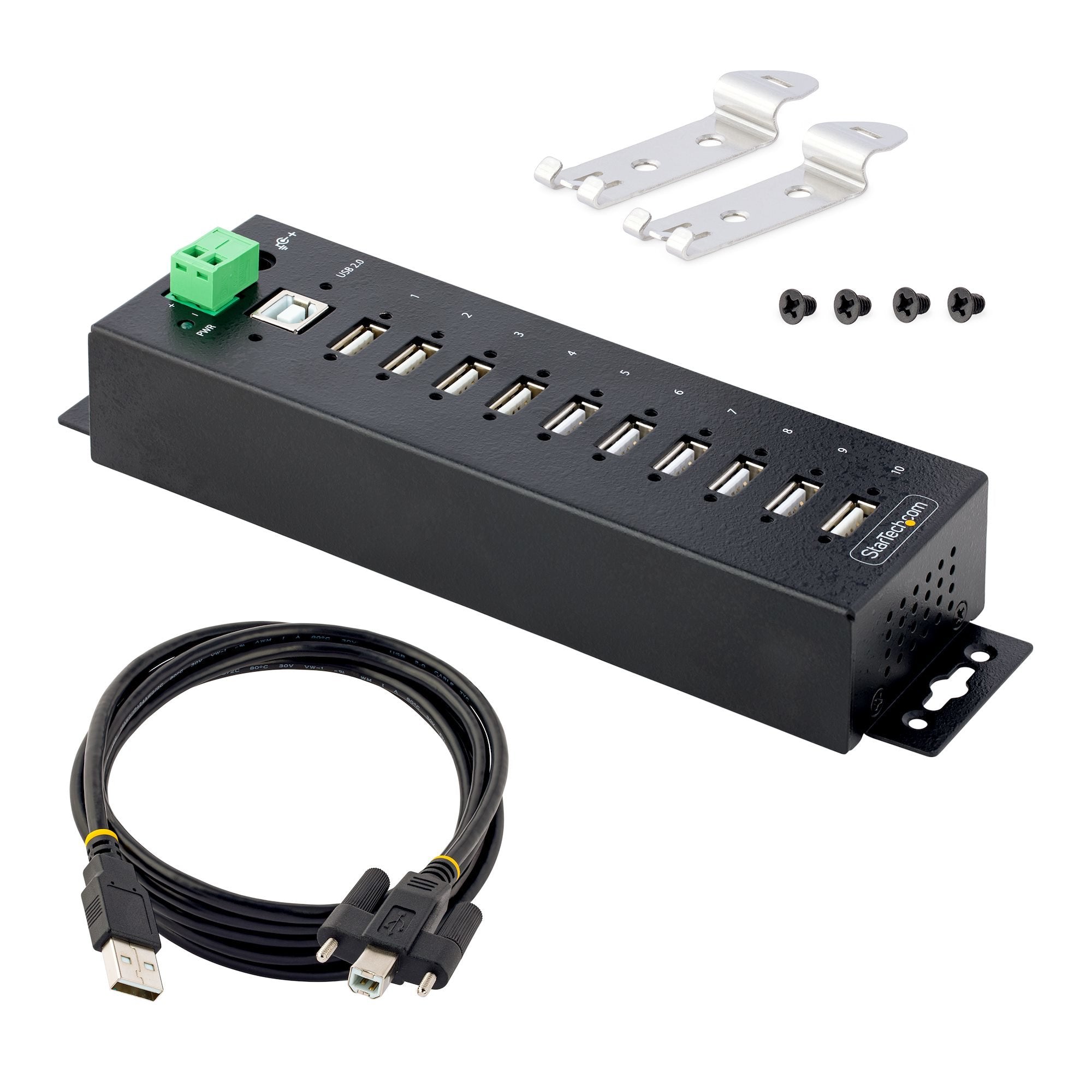 Startech Hub Usb 2.0 De 10 Puertos Con Protección De Esd De Nivel 4 Pared, Din Con Puertos Bloqueables