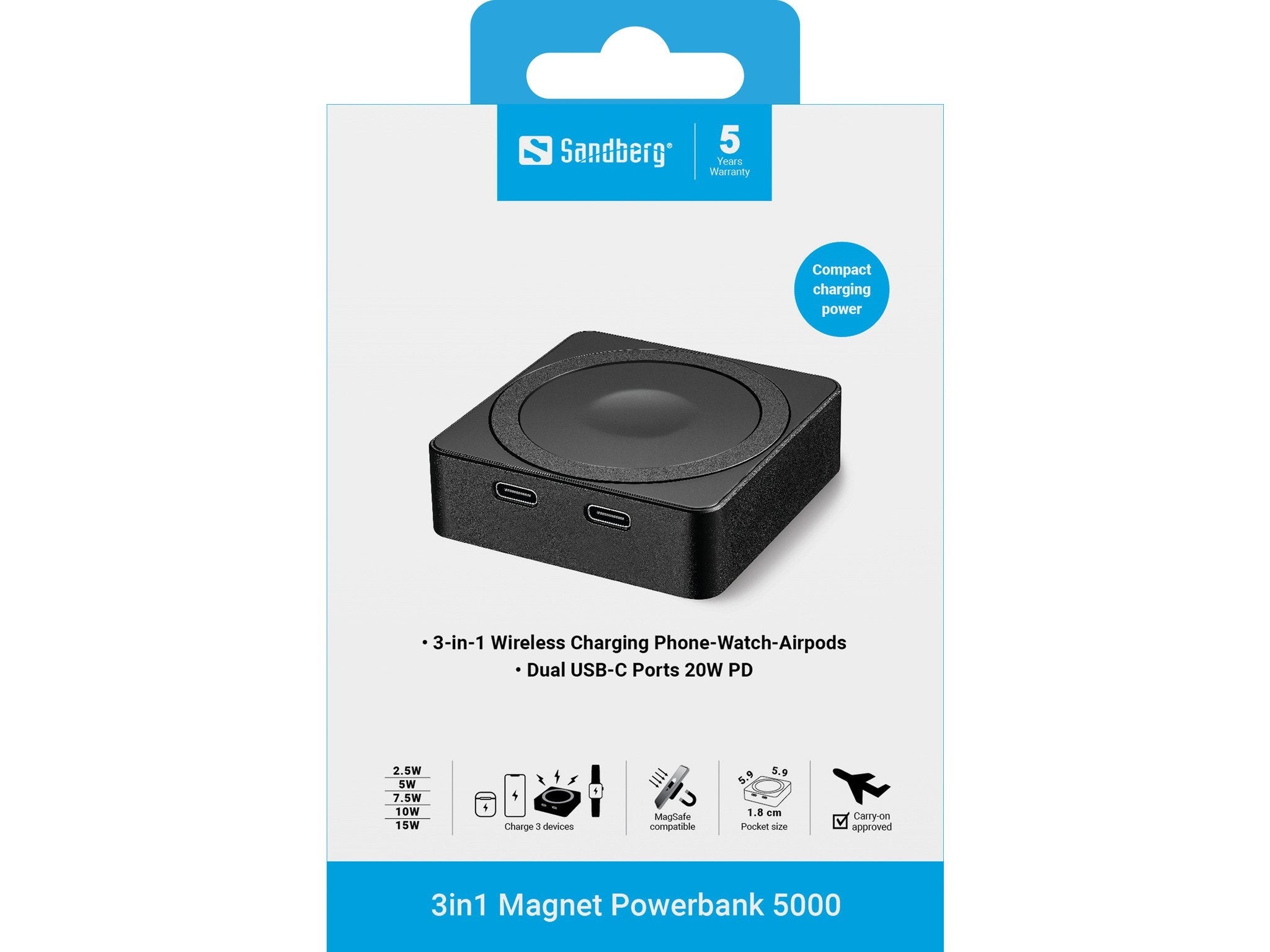 Sandberg 421-28 Batería Externa 5000 Mah Cargador Inalámbrico Negro