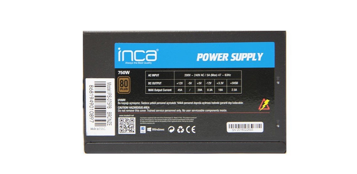 Fuente De Alimentación Inca Ips-075pb 750w 80+Bronce 1x Ventilador De 140mm