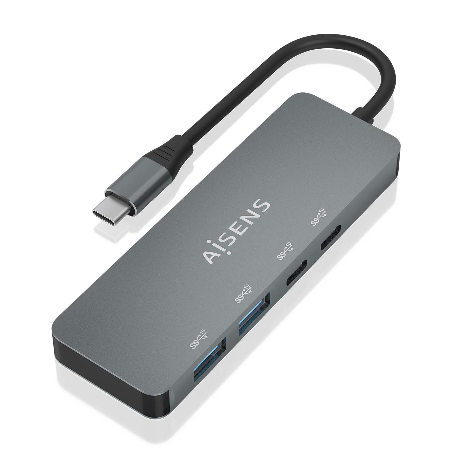 Aisens Hub Usb 3.2 Gen2 10g Usb-C, Usb-C/M-2xusb-C/H-2xusb-A/H, Gris, 15cm