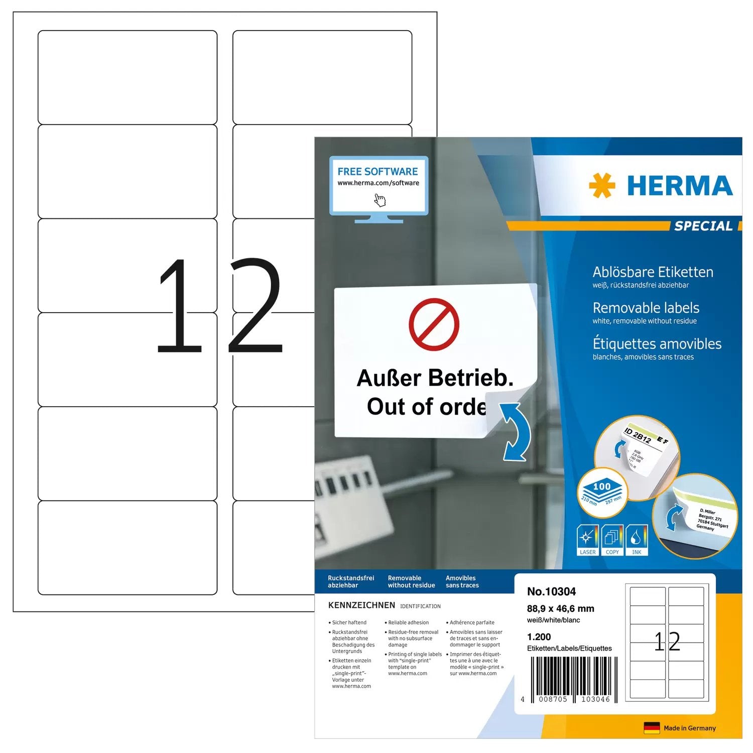 EAN 4008705103046 - HERMA 10304 etiqueta de impresora Blanco Etiqueta para impresora autoadhesiva imagen 1