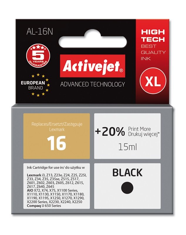 Tinta Activejet Al-16n (Repuesto Lexmark 16 10n0016 - Supreme - 15 Ml - Negra)