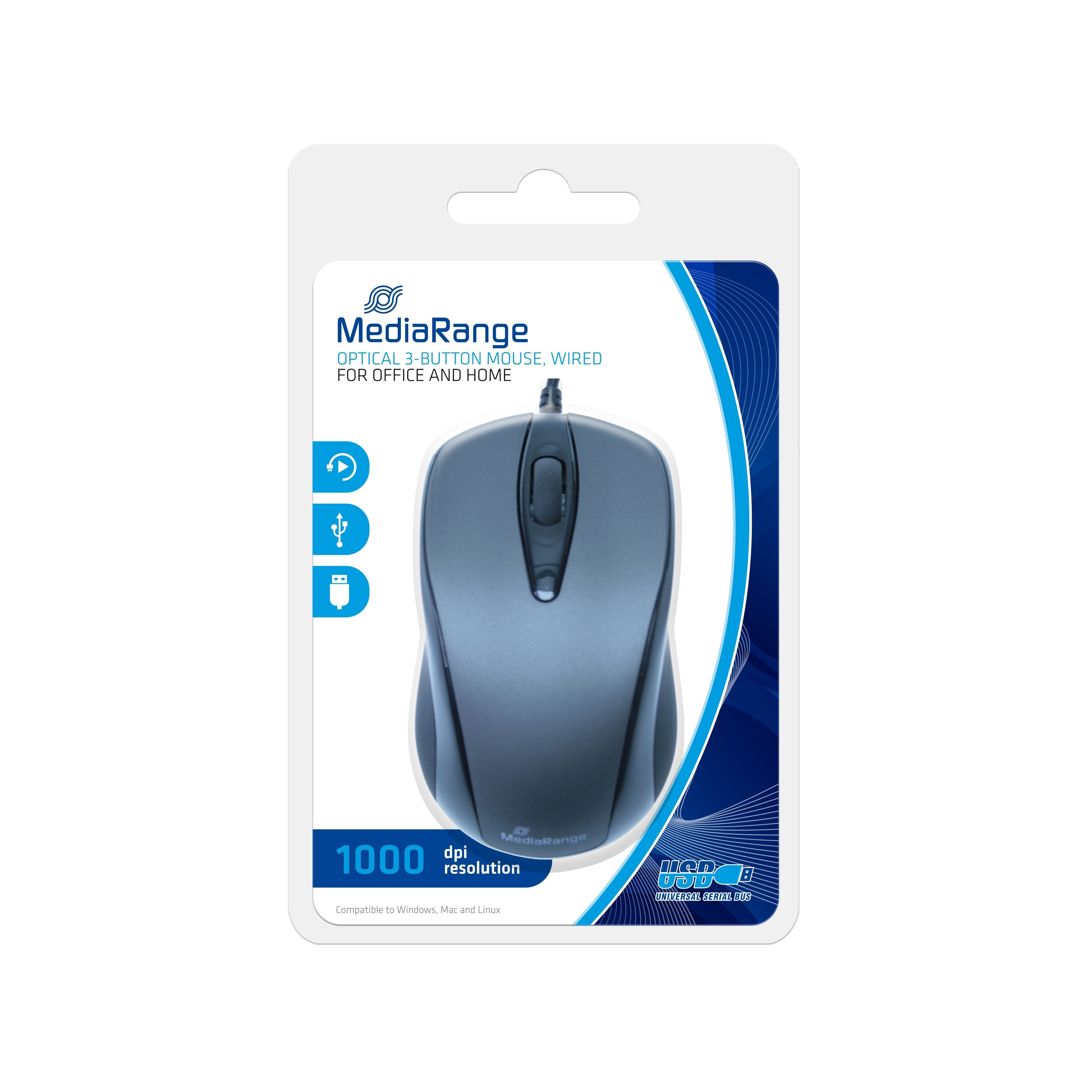 Mediarange Mros201 Ratón Usb Tipo A Óptico 1000 Dpi Ambidextro