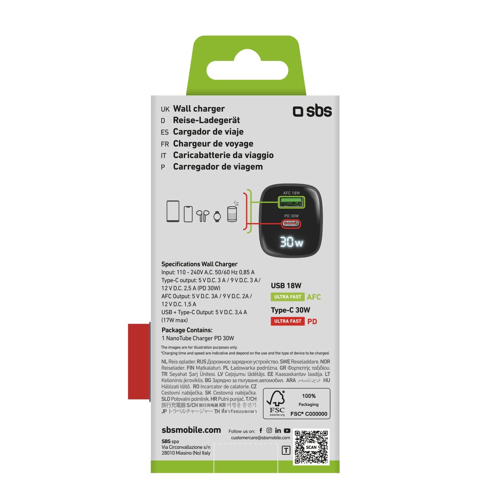 Sbs Pd Reiselader 30w Usb-C/18w Usb Lcd Gan Schwarz