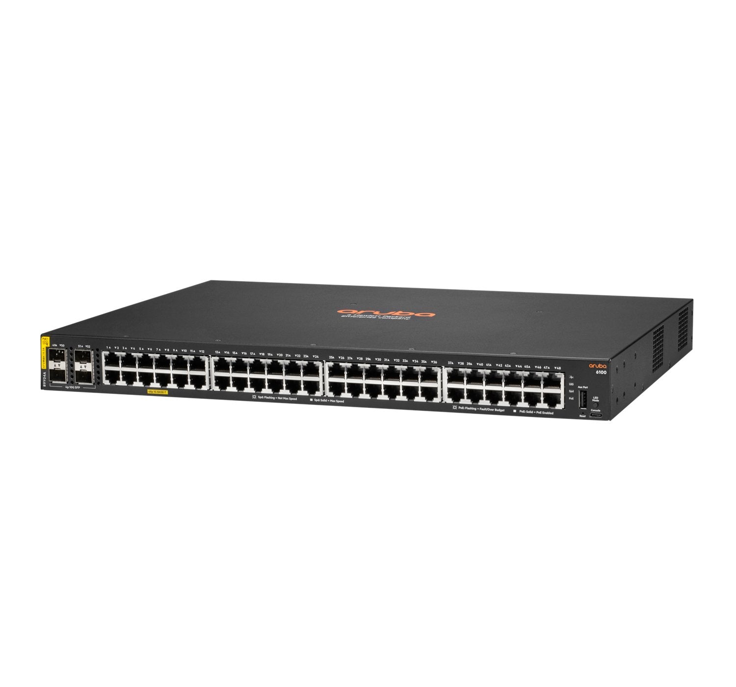 Switch Hpe Aruba Networking Cx 6100 48g Class4 Poe 4sfp+ 740w Conmutador L3 Gestionado 48 X 10/100/1000 (Poe+) + 4 X 1 Gigabit / 10 Gigabit Sfp+ (Enlace Ascendente) Flujo De Aire De Lado A Lado Montaje En Rack Montaje En Pared Poe+ (740 W